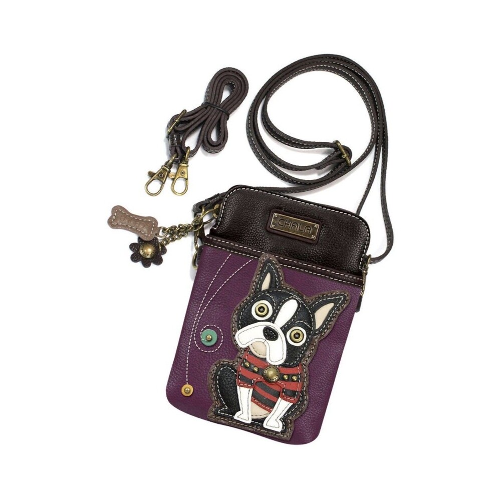 NEW Chala Boston Terrier Purple Vegan Leather 3-in-1 Convertible Crossbody Purse